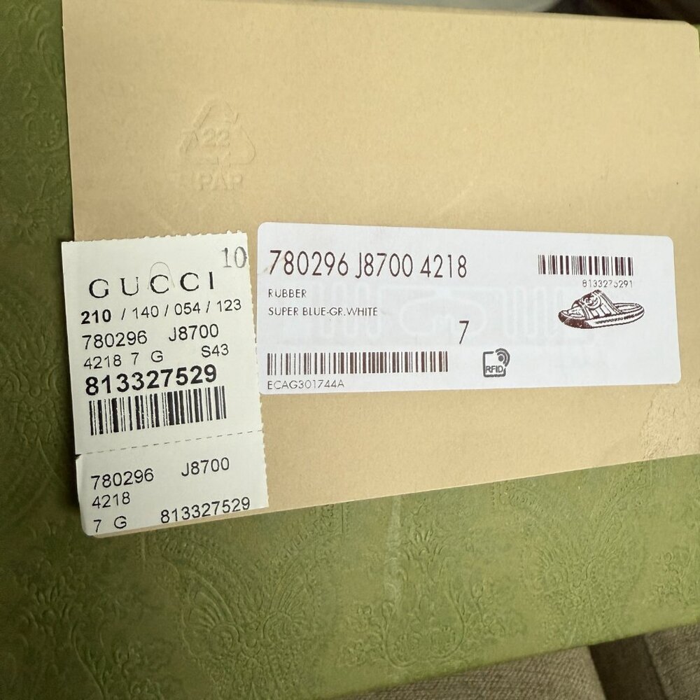 GUCCI 780296 Blue Rubber Men's GG Sandals, sz Gucci 7 - Picture 9 of 11